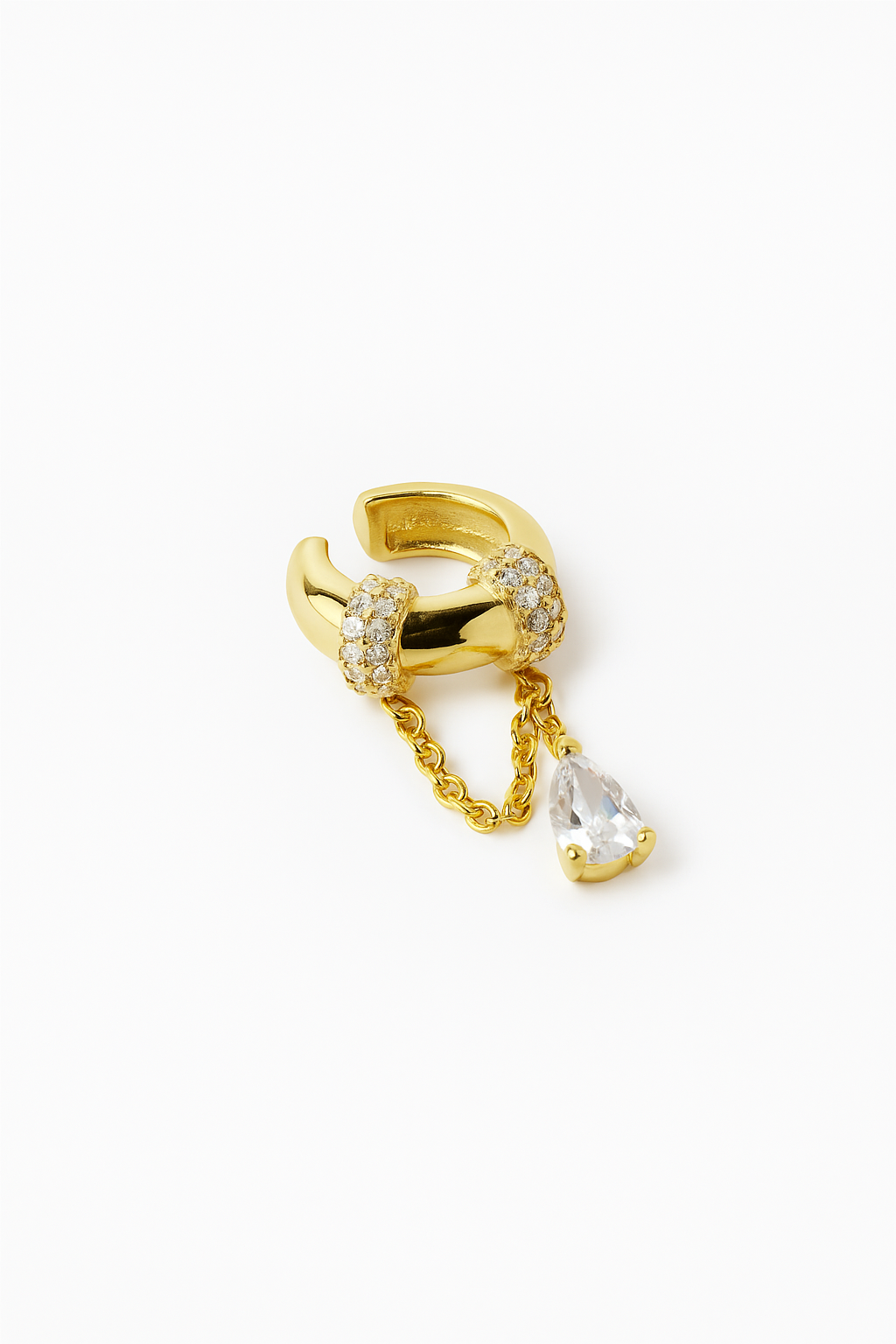 Zincir ve Damla Taş Detaylı 925 Ayar Gümüş Ear Cuff