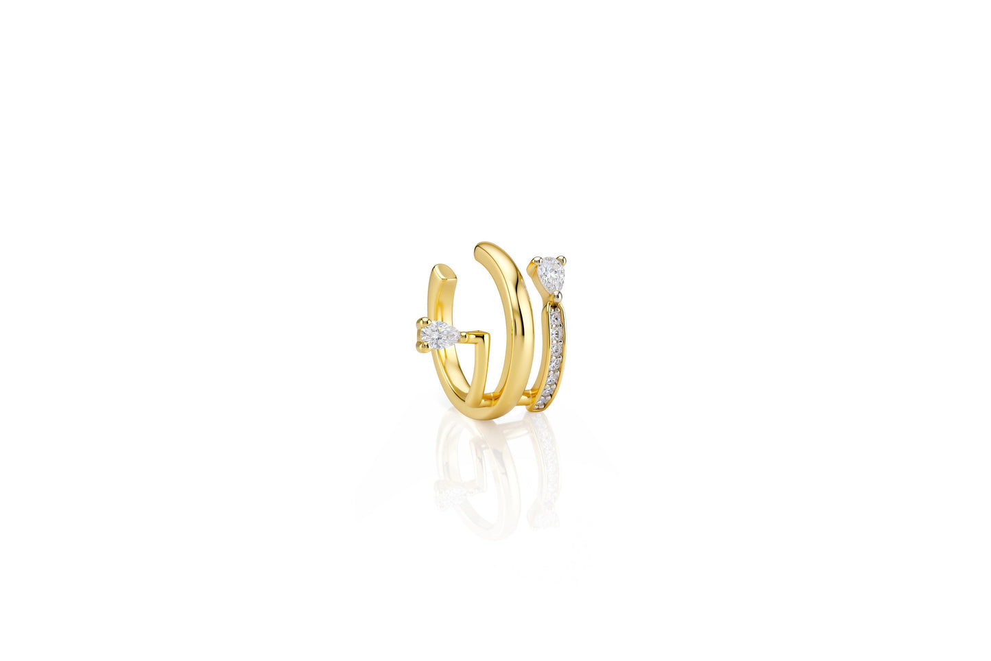 Taş Detaylı Çoklu Halka Model 925 Ayar Gümüş Ear Cuff