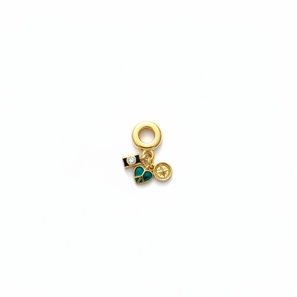 Kalp, Kamera & Pusula Figürlü Çoklu Charm
