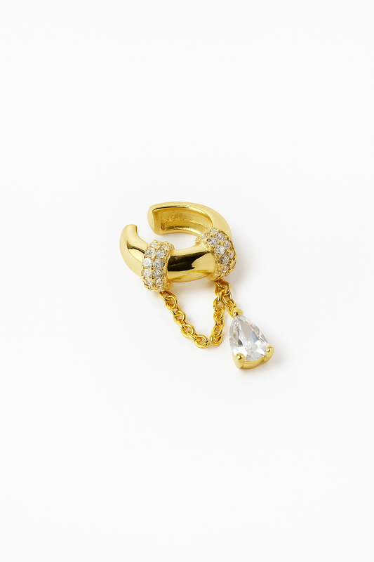 Zincir ve Damla Taş Detaylı 925 Ayar Gümüş Ear Cuff