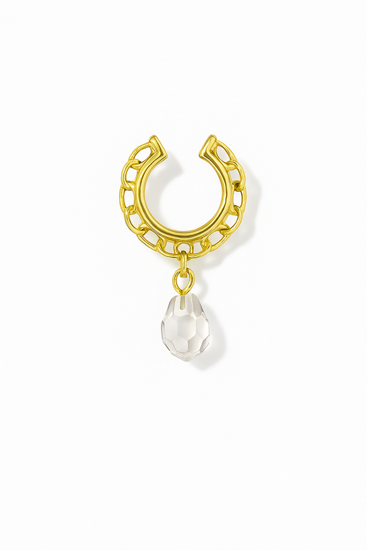 Taş Sallantılı Zincir Detaylı 925 Ayar Gümüş Ear Cuff