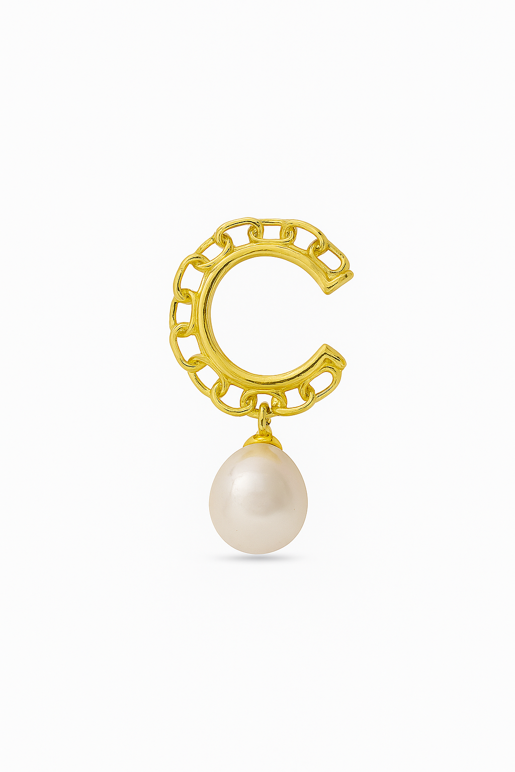 İnci Sallantılı Zincir Detaylı 925 Ayar Gümüş Ear Cuff