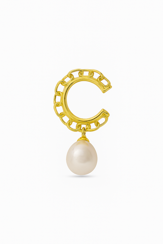İnci Sallantılı Zincir Detaylı 925 Ayar Gümüş Ear Cuff