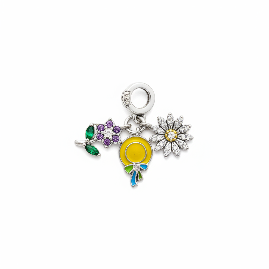 Çiçek ve Renkli Detaylı Çoklu Charm