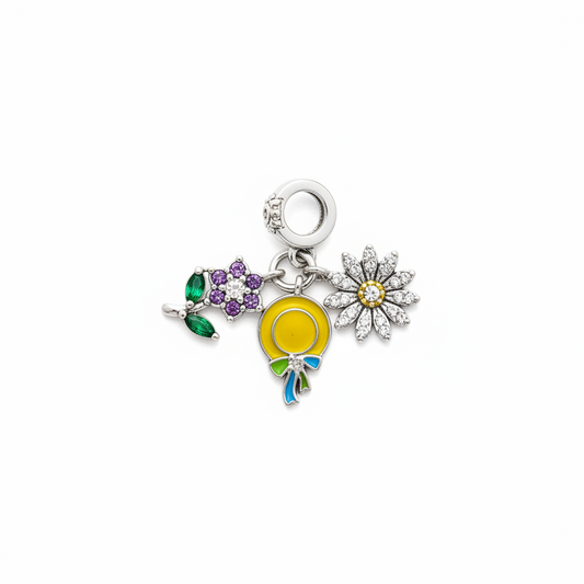 Çiçek ve Renkli Detaylı Çoklu Charm